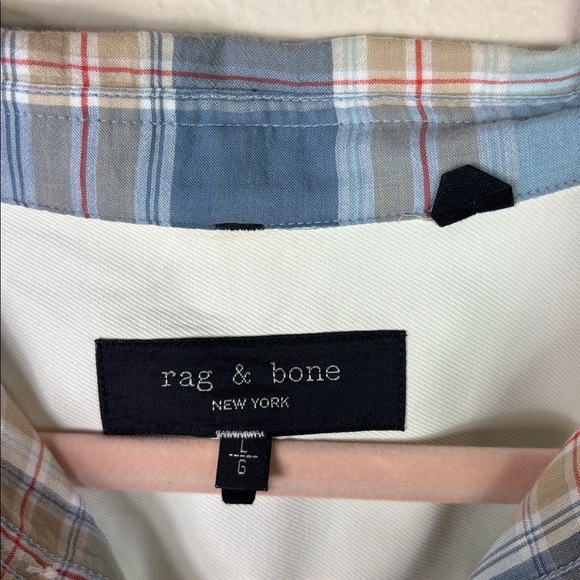 Rag & Bone Blue Beige Gus Button Down Shirt Short Sleeve size Large - Picture 5 of 11
